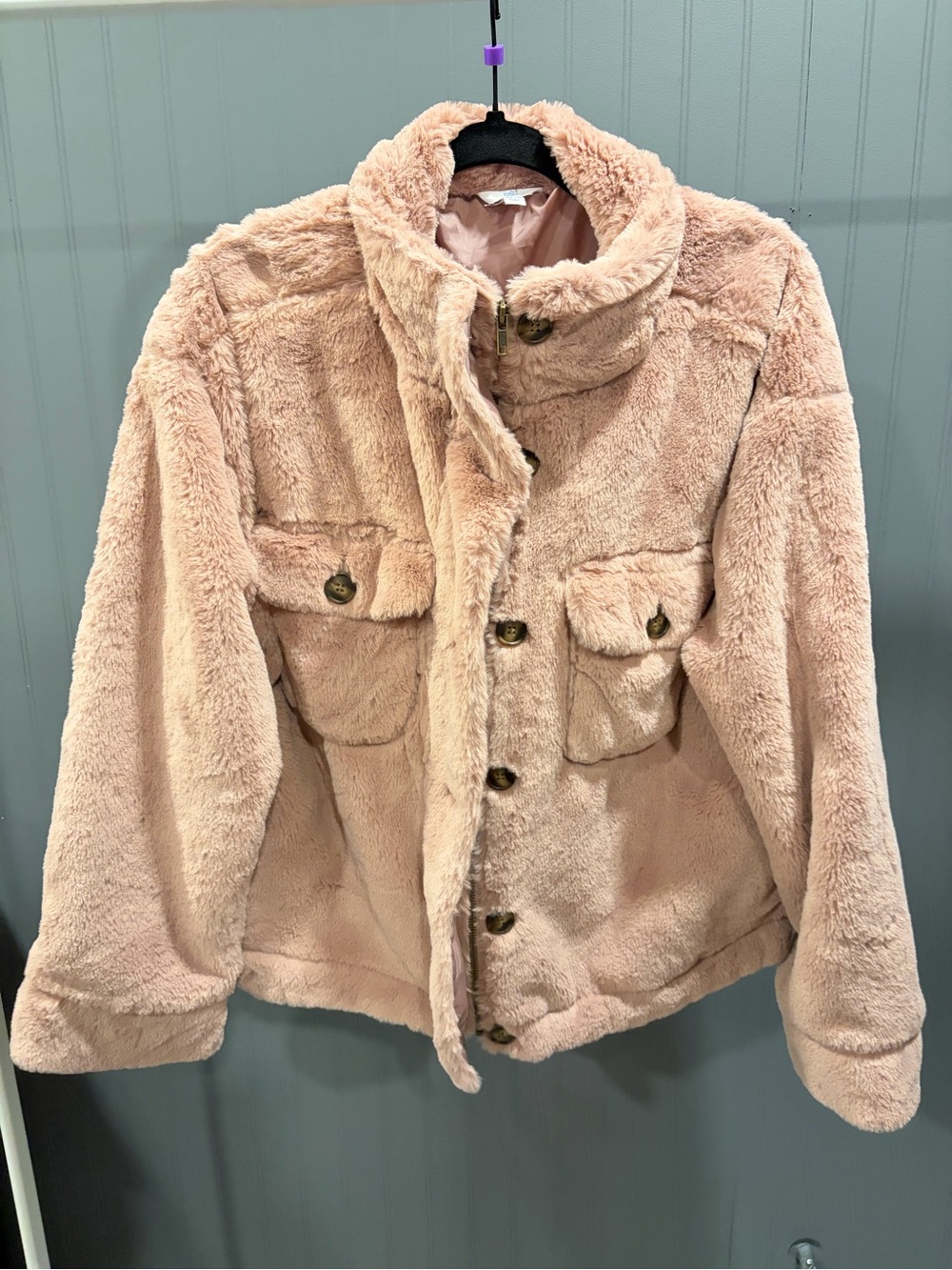 Women’s Plush Faux Fur Pink Jacket - L